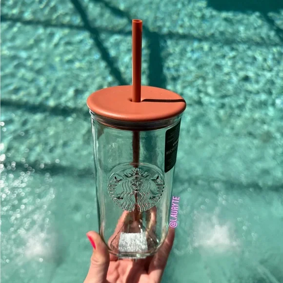 Starbucks 2024 Terracotta Brown Orange Recycled Triangle Glass Tumbler - Picture 2 of 11